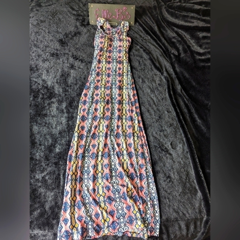 EUC Rue 21 Multicolor Print Open Strappy Back Maxi XS